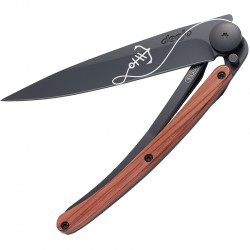 Couteau Deejo Tatoo Ancre lame 9.5cm lisse manche en bois de Corail - 1